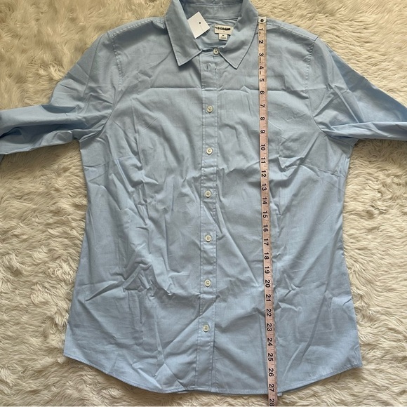 J. Crew Factory Top Feather-Trimmed Button-Up Shirt In Signature Fit Blue M NWT - Picture 11 of 12
